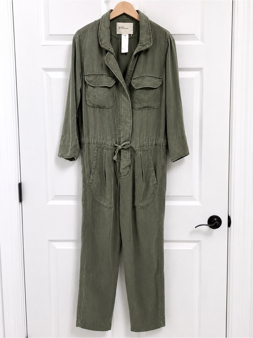 Isabel Marant Washed Olive Utility Jumpsuit with Drawstring Waist